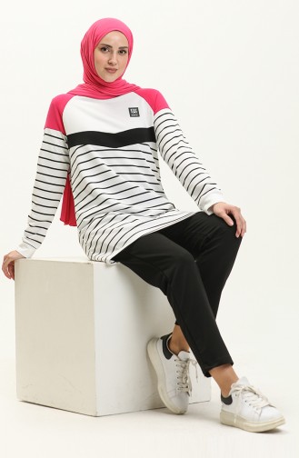 Striped Tracksuit Set 70055-01 white Fuchsia 70055-01