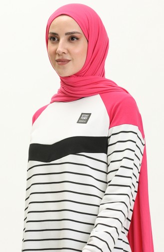 Striped Tracksuit Set 70055-01 white Fuchsia 70055-01