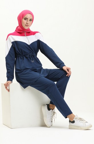 Zipper Detailed Tracksuit Set 71072-01 Indigo 71072-01