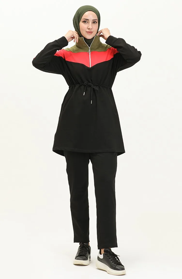 Zipper Detailed Tracksuit Set 71072-02 Black 71072-02