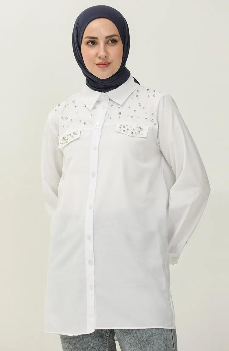 Chemise à Perles 2087-03 Blanc 2087-03