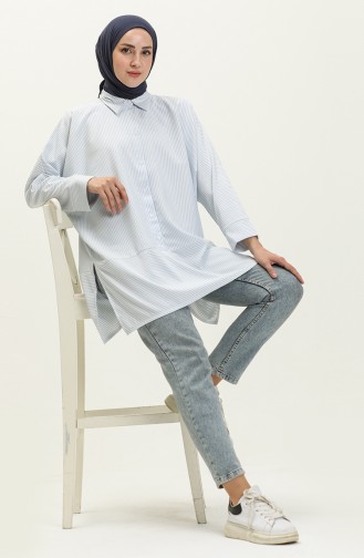 Slit Detailed Shirt 70042-05 Blue 70042-05