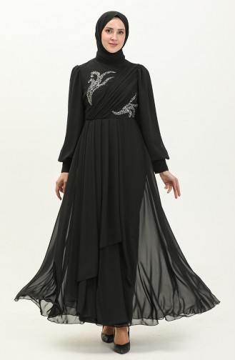 Robe de Soirée Détaillée Brodée 52868-01 Noir 52868-01