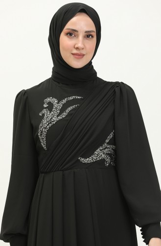 Robe de Soirée Détaillée Brodée 52868-01 Noir 52868-01