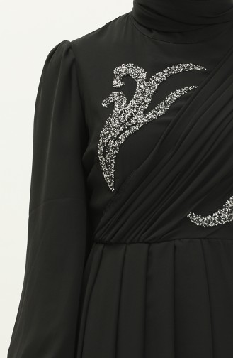 Embroidered Detail Evening Dress 52868-01 Black 52868-01