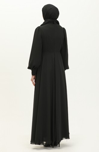 Robe de Soirée Détaillée Brodée 52868-01 Noir 52868-01