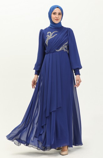 İşleme Detaylı Abiye Elbise 52868-02 Saks