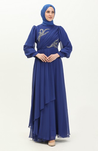 İşleme Detaylı Abiye Elbise 52868-02 Saks