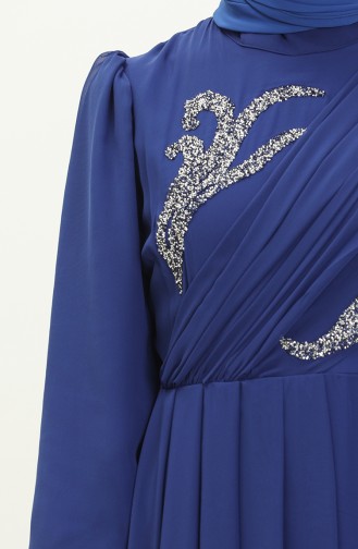 Embroidered Detail Evening Dress 52868-02 Saxe 52868-02