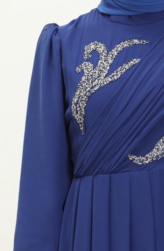İşleme Detaylı Abiye Elbise 52868-02 Saks