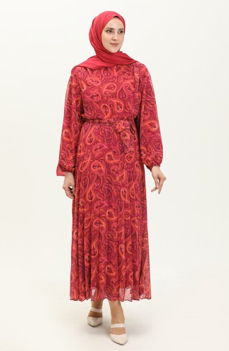 Robe en Mousseline à Motifs Floraux 7319-02 Plum 7319-02