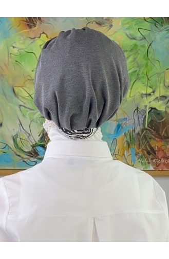 Nazlı Model قبعة حجاب مخططة رفيعة بإبزيم رمادي SBT26SPK12-01 رمادي فاتح رمادي 26SPK12-01