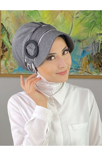 Nazlı Modèle Boucle Gris Mince Rayé Hijab Chapeau SBT26SPK12-01 Gris Clair Gris 26SPK12-01