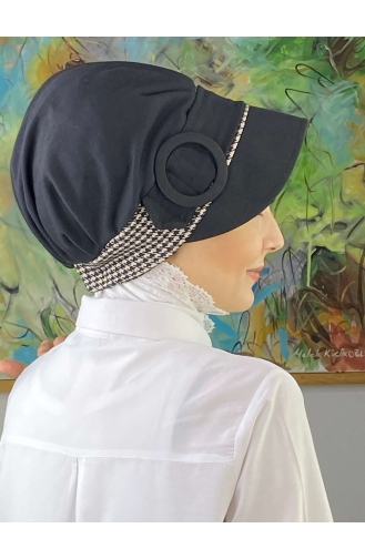 Nazlı Model Buckle Gray Thin Striped Hijab Hat SBT26SPK12-02 Black 26SPK12-02