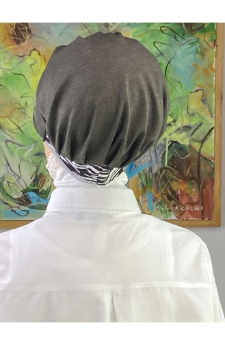 Nazlı Model Buckled Gray Thin Striped Hijab Hat SBT26SPK12-03 Gray 26SPK12-03