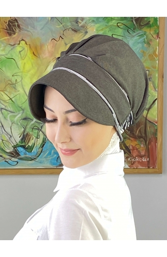 Nazlı Model Gesp Grijze Dunne Gestreepte Hijab Hoed SBT26SPK12-03 Grijs 26SPK12-03