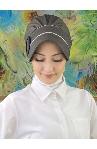 Nazlı Model Buckled Gray Thin Striped Hijab Hat SBT26SPK12-03 Gray 26SPK12-03