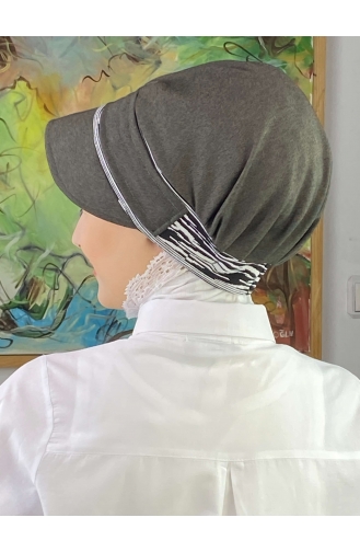 Nazlı Model Gesp Grijze Dunne Gestreepte Hijab Hoed SBT26SPK12-03 Grijs 26SPK12-03