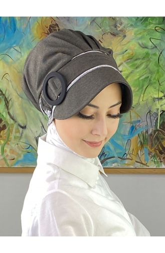 Nazlı Model Buckled Grey Thin Stripe Hijab Hat SBT26SPK12-03 Grau 26SPK12-03