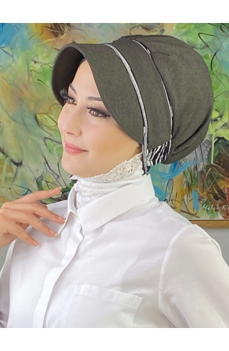 Nazlı Model Buckled Gray Thin Striped Hijab Hat SBT26SPK12-03 Gray 26SPK12-03