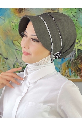 Nazlı Model Gesp Grijze Dunne Gestreepte Hijab Hoed SBT26SPK12-03 Grijs 26SPK12-03