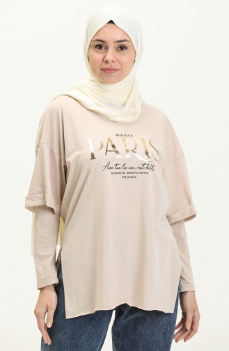 Printed Cotton T-shirt 20016-02 Beige 20016-02