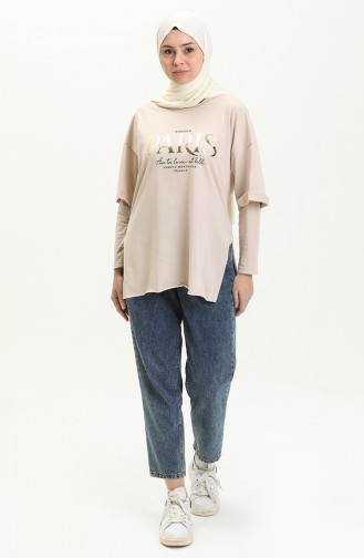 Printed Cotton T-shirt 20016-02 Beige 20016-02
