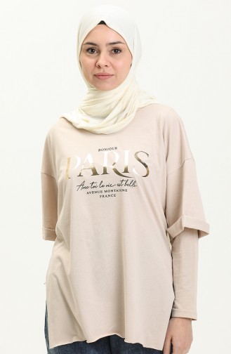 Printed Cotton T-shirt 20016-02 Beige 20016-02