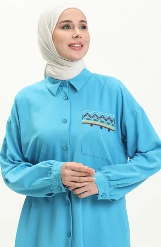 Embroidered Linen Two Piece Suit 24Y8972A-08 Turquoise 24Y8972A-08
