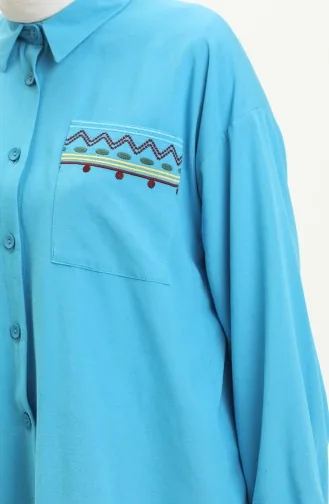 Embroidered Linen Two Piece Suit 24Y8972A-08 Turquoise 24Y8972A-08