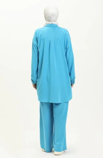 Embroidered Linen Two Piece Suit 24Y8972A-08 Turquoise 24Y8972A-08