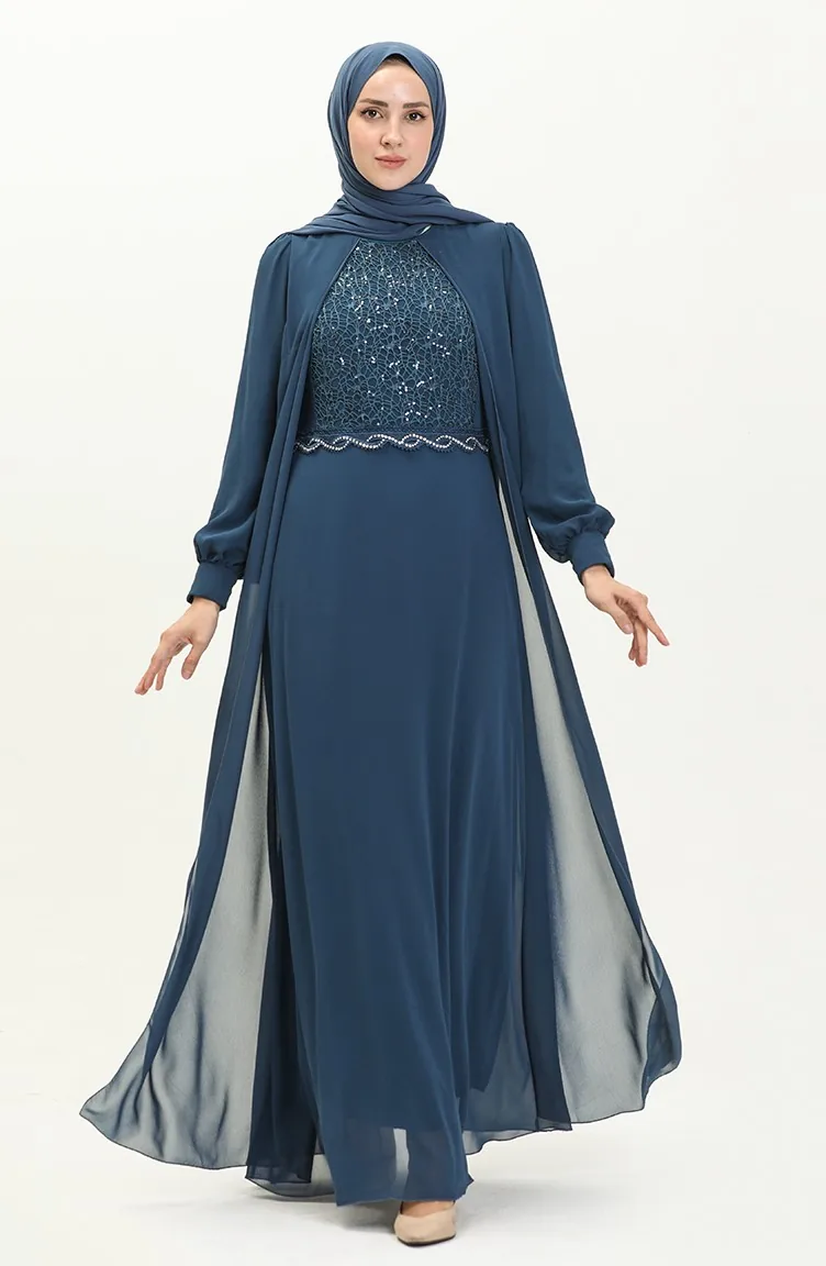 Chiffon Abendkleid 52842-01 Petrol 52842-01