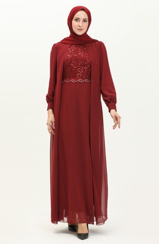 فستان سهرة شيفون 52842-02 أحمر غامق  52842-02