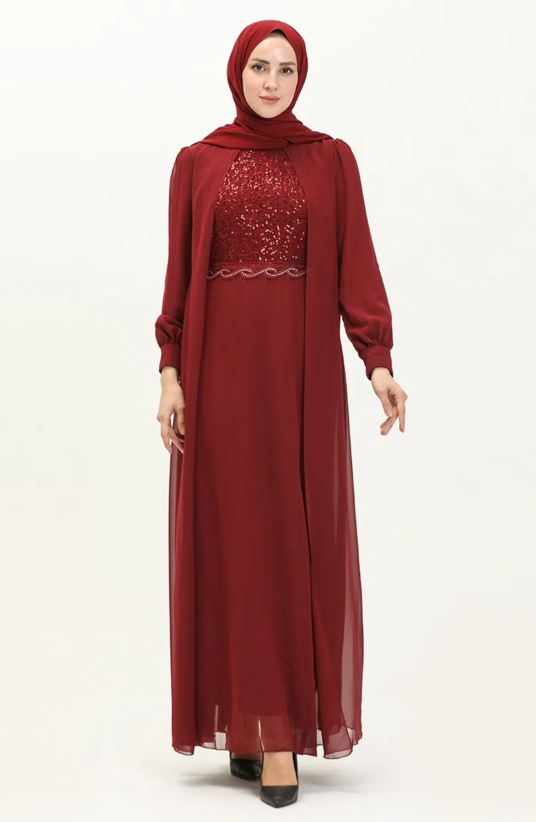 Chiffon-Abendkleid 52842-02 Burgunderrot 52842-02
