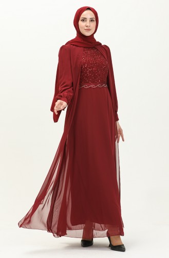 Robe de Soirée en Mousseline de Soie 52842-02 Bordeaux 52842-02