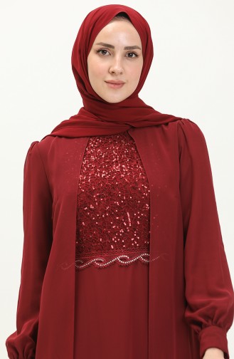 فستان سهرة شيفون 52842-02 أحمر غامق  52842-02
