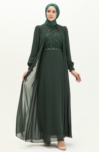 Robe de Soirée en Mousseline de Soie 52842-04 Vert Emeraude 52842-04