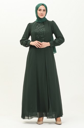 Şifon Abiye Elbise 52842-04 Zümrüt Yeşili