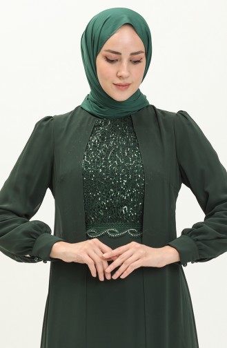 فستان سهرة شيفون 52842-04 أخضر زمردي 52842-04
