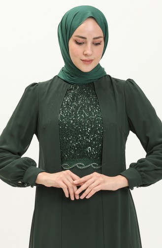 Şifon Abiye Elbise 52842-04 Zümrüt Yeşili
