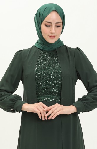 Robe de Soirée en Mousseline de Soie 52842-04 Vert Emeraude 52842-04