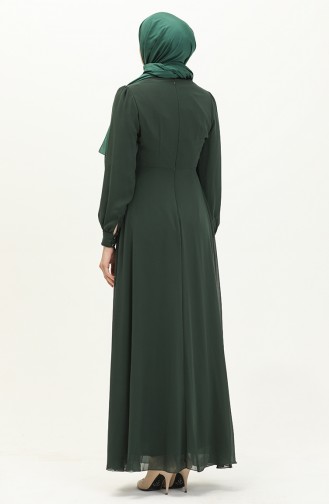 Robe de Soirée en Mousseline de Soie 52842-04 Vert Emeraude 52842-04