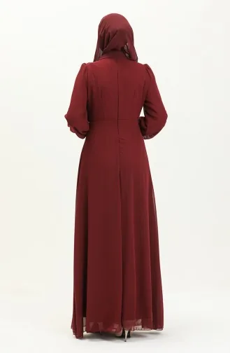 Robe de Soirée Détaillée Brodée 52869-02 Bordeaux 52869-02