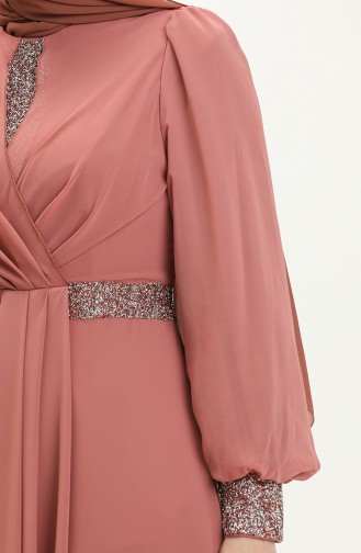 İşleme Detaylı Abiye Elbise 52869-03 Gül Kurusu