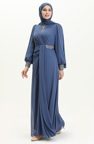 Abendkleid mit Stickereidetails 52869-05 Indigo 52869-05