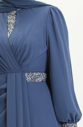 Embroidered Detail Evening Dress 52869-05 Indigo 52869-05