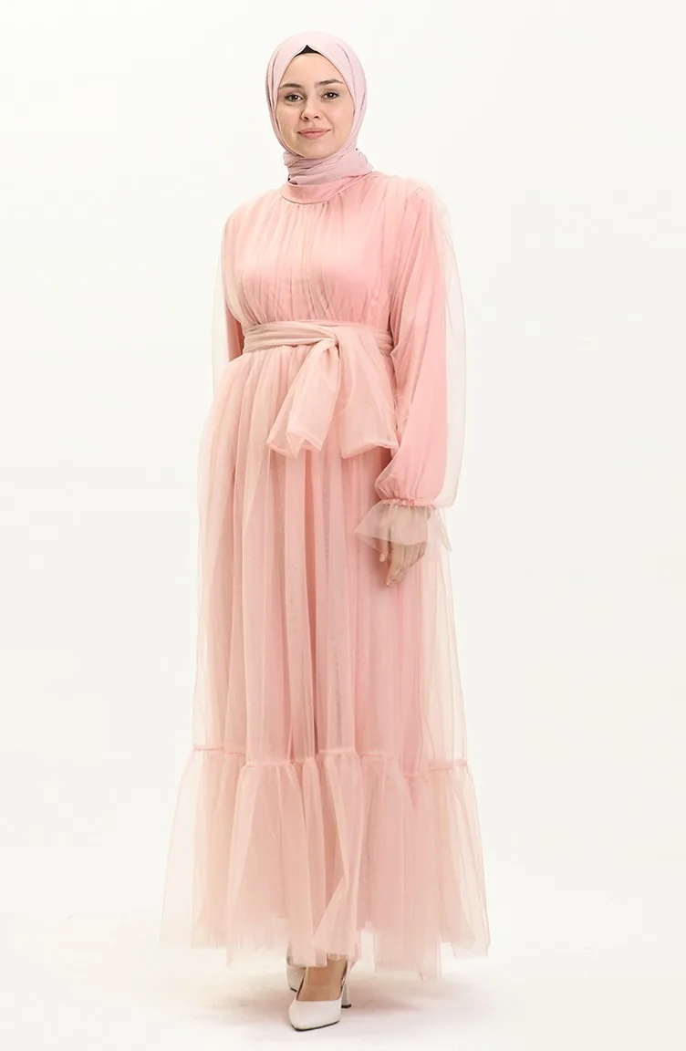 Tüll-Abendkleid mit gerafftem Rock 2456-03 Puder 2456-03
