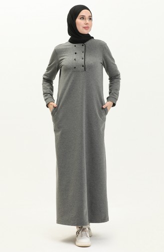 Button Detailed Dress 9273-01 Anthracite 9273-01