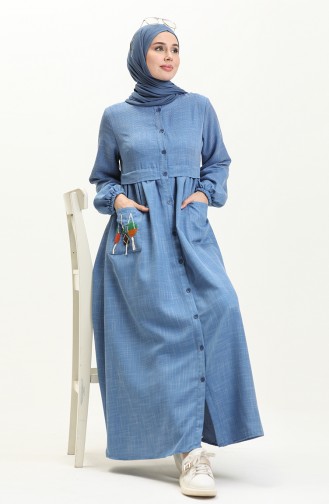 Robe Boutonnée Brodée 24Y8948-03 İndigo 24Y8948-03
