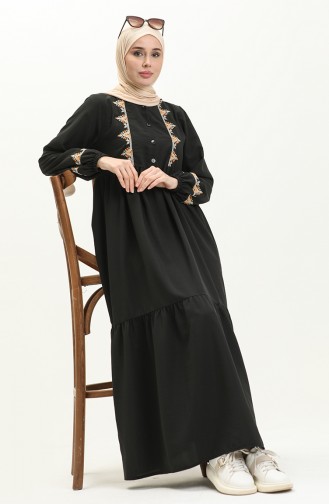 Gesticktes gerafftes Kleid 24Y8959-09 Schwarz 24Y8959-09